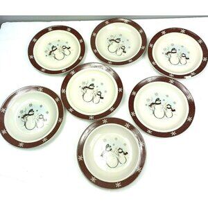 Royal Seasons Stoneware Snowman Plate Lot Dessert Bread Butter Red Holiday 7 pc
